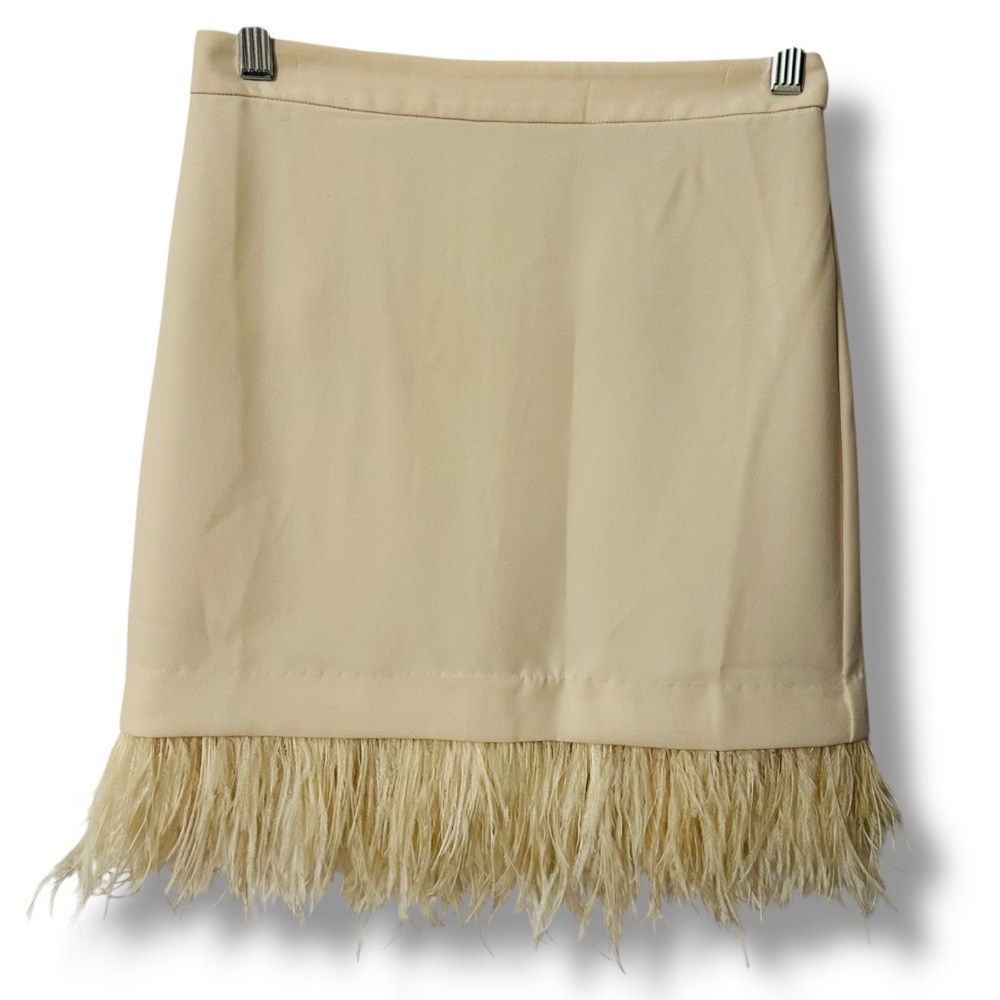 Ann Taylor Tan Pencil Skirt with Feather Detail OOP